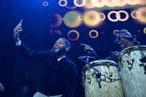 Anthony Anderson and Philip Bailey of Earth Wind & Fire are seen onstage for the finale as ...