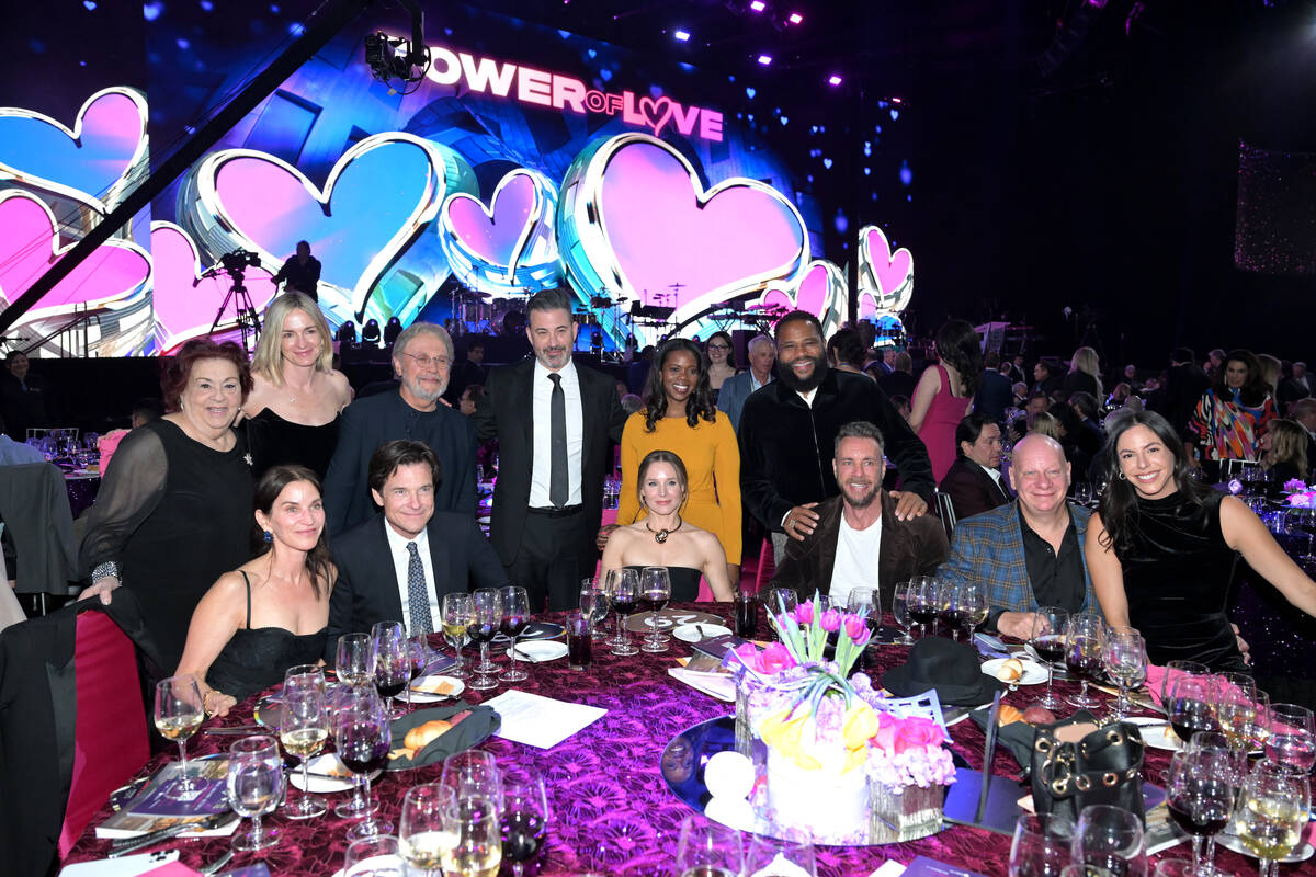 Amanda Anka, from left, Molly McNearney, Jason Bateman, Billy Crystal, Jimmy Kimmel, Kristen Be ...