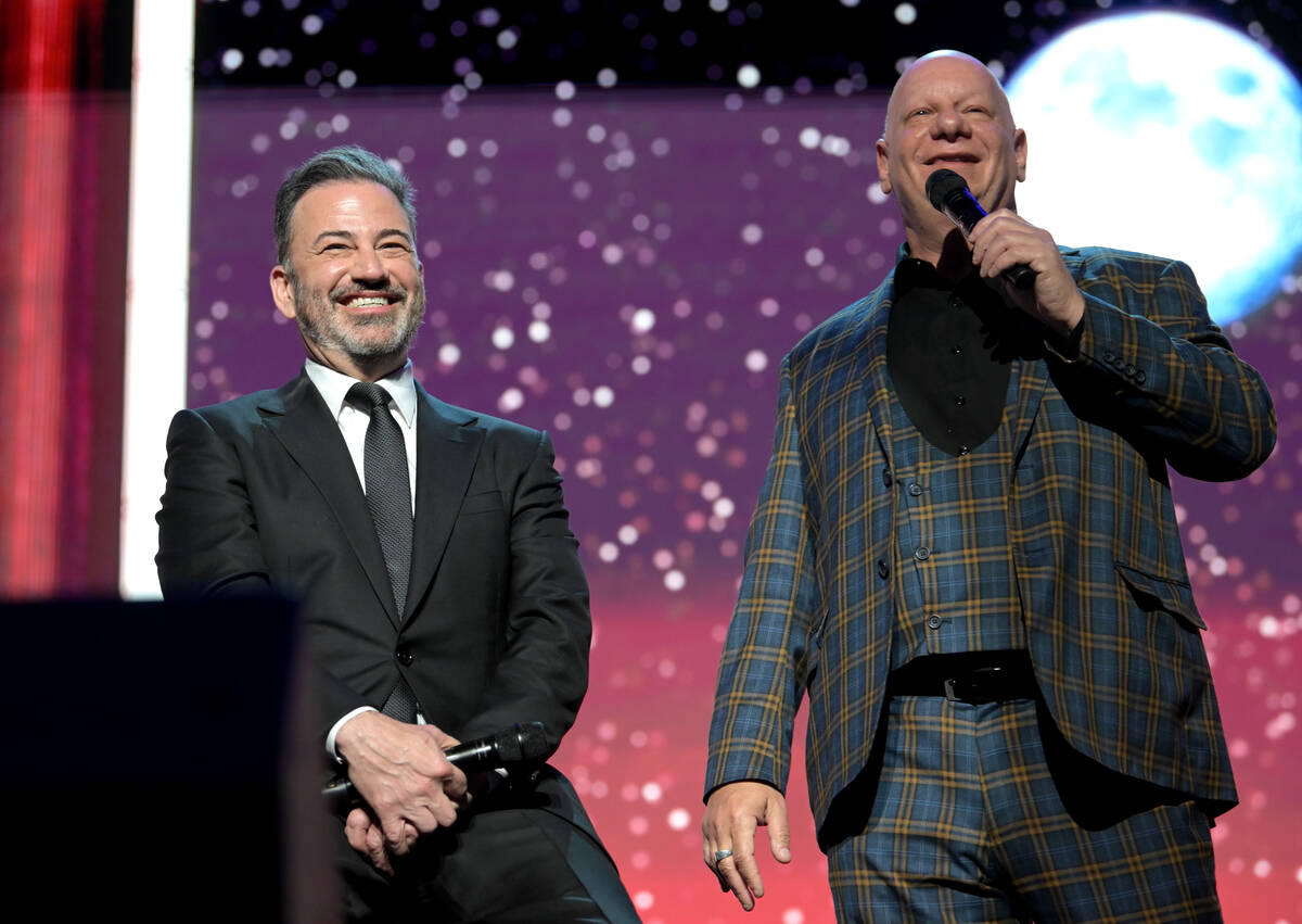 Jimmy Kimmel, left, and Jeff Ross perform onstage as Keep Memory Alive hosts star-studded lineu ...