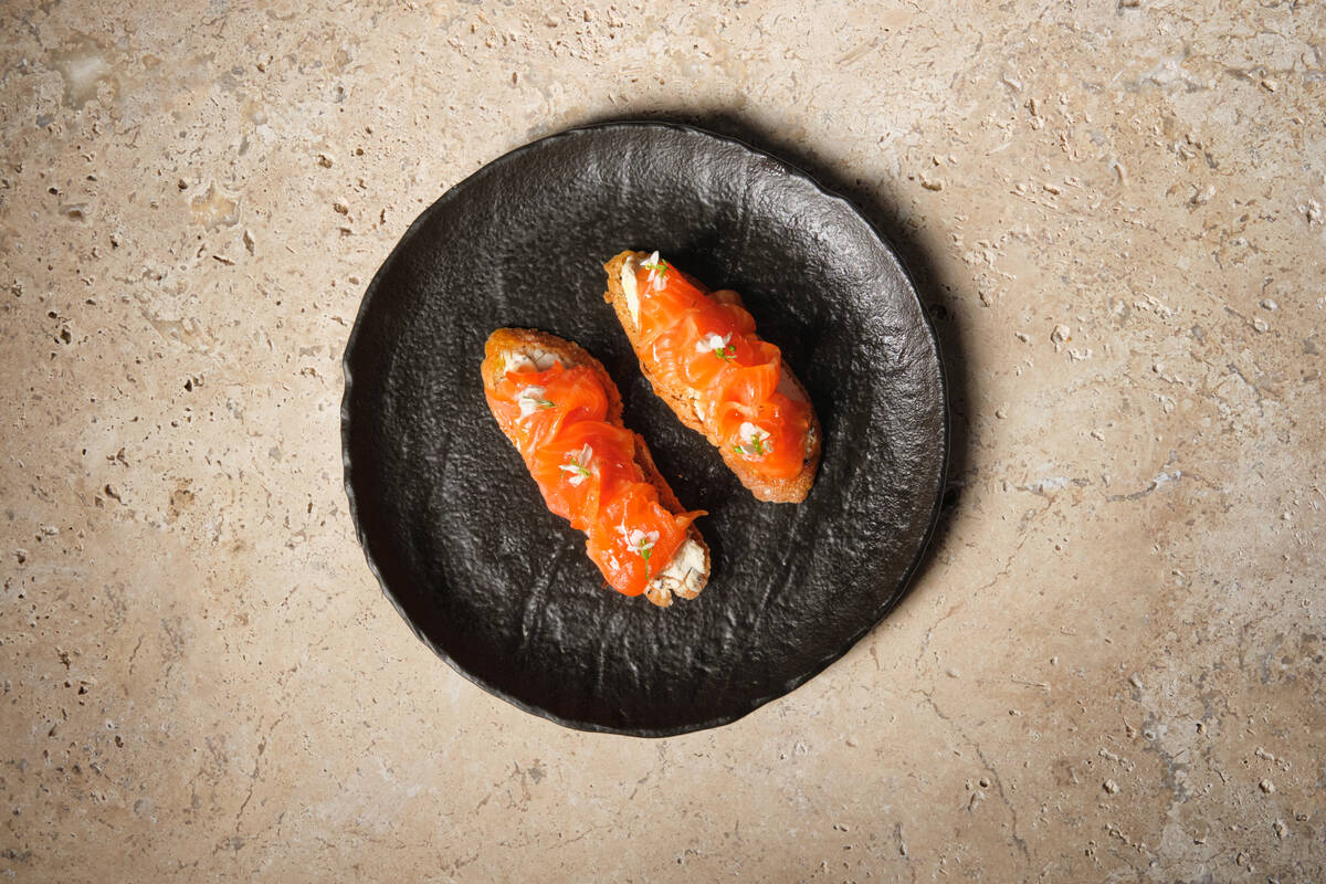 Candied smoked salmon montadito from La Loba, which Las Vegas chef Oscar Amador is planning to ...