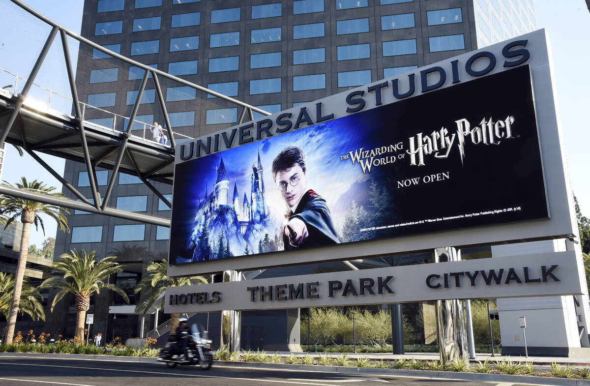 The entrance to Universal Studios in Universal City, California, Aug. 23, 2016. (Photo by Chris ...