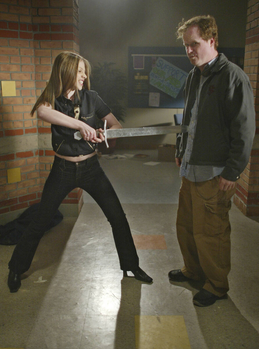 Actor Michelle Trachtenberg, left, who portrays Dawn, Buffy’s sister Emmy, playfully spea ...