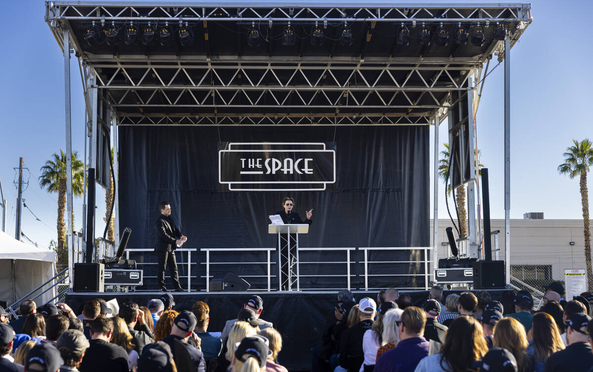 Annette Bening, chair of the Entertainment Community Fund, talks about The Space 2.0 on Monday, ...