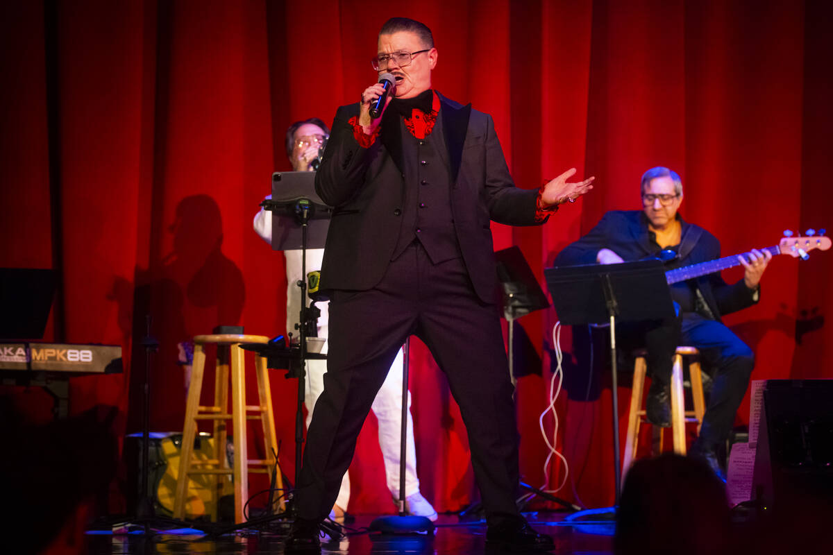 Comedian Murray Hill performs at the Plaza Showroom in a show presented by Mavericks on Monday, ...