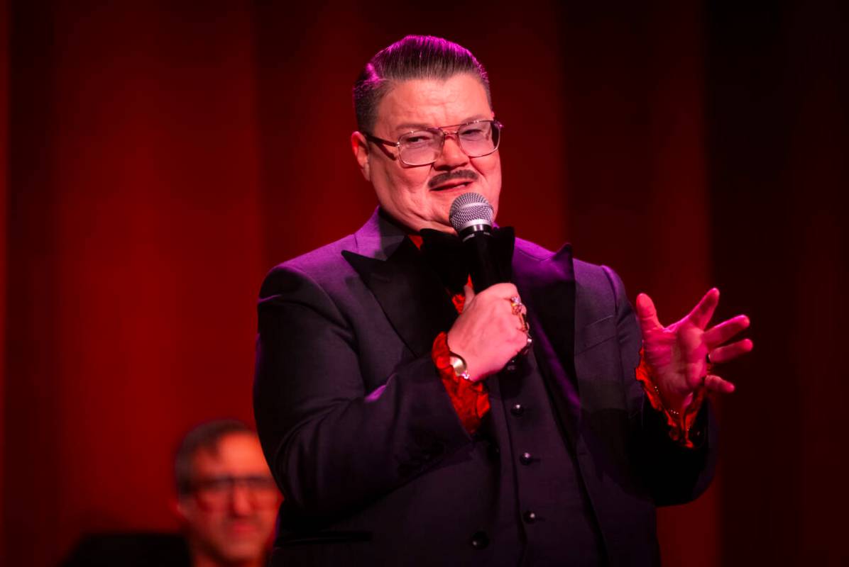 Comedian Murray Hill performs at the Plaza Showroom in a show presented by Mavericks on Monday, ...