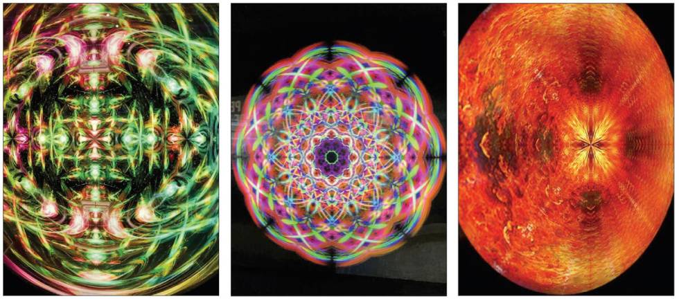 From left, artwork “Nuclear Color,” “Quantum Motion” and “Global Atomic Explosion.” ...