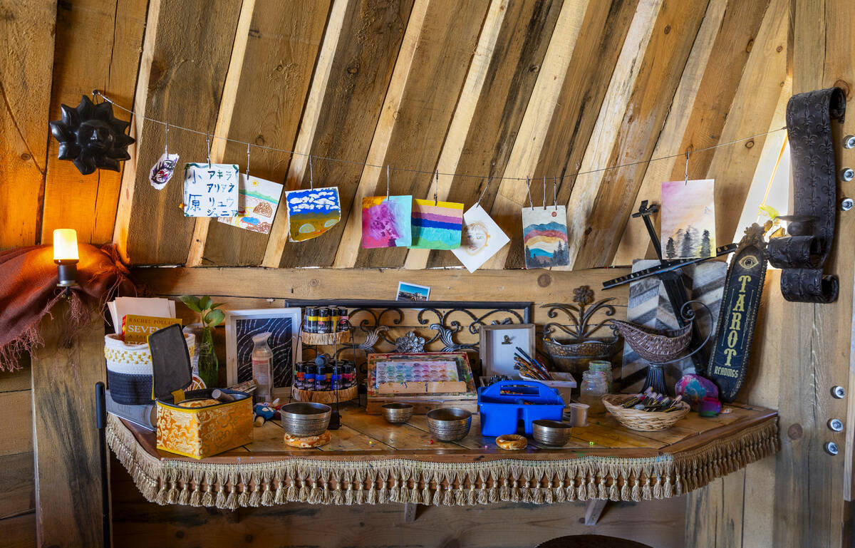 Art supplies are available for guests to use within the Game Room at Outpost X on Tuesday, Feb. ...