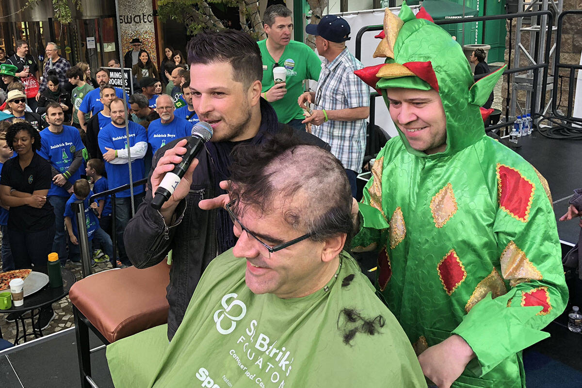 Piff the Magic Dragon and Mark Shunock are shown with Review-Journal columnist John Katsilomete ...