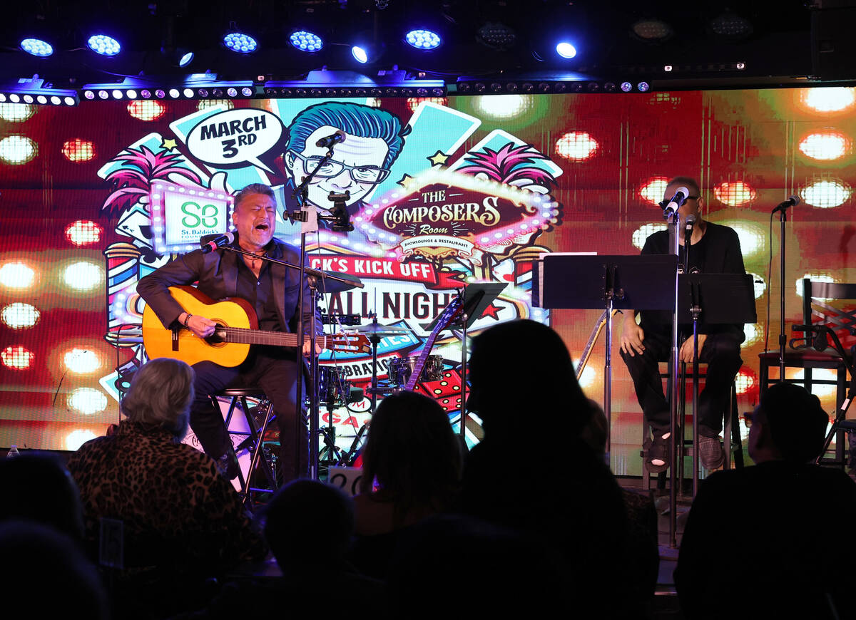 Nelson Teran entertains the crowd during the annual John Katsilometes birthday party fundraiser ...