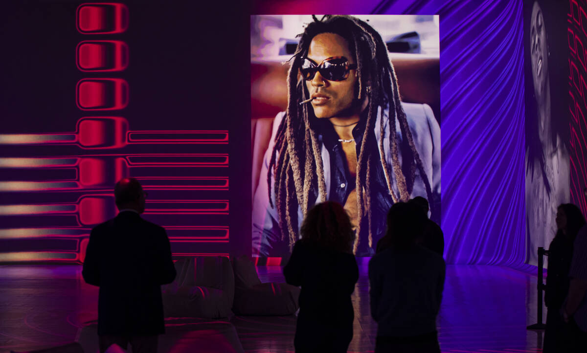 A portrait of Lenny Kravitz is seen during a preview of “Rolling Stone Presents: Amplifi ...