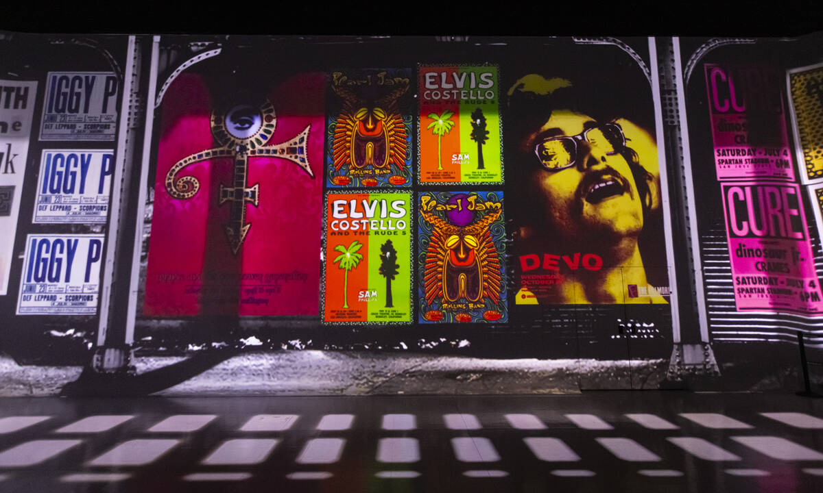 Concert posters are seen during a preview of “Rolling Stone Presents: Amplified, The Imm ...