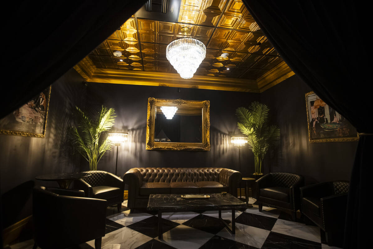 A lounge area off a bar at the John Wick Experience at Area15 on Thursday, March 13, 2025, in L ...
