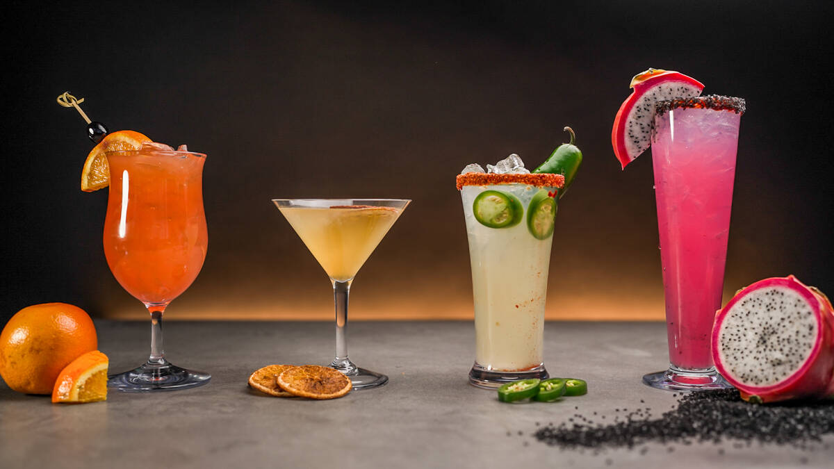 Cocktails from Patio, a poolside dining experience debuting April 4, 2025, at the M Resort in L ...