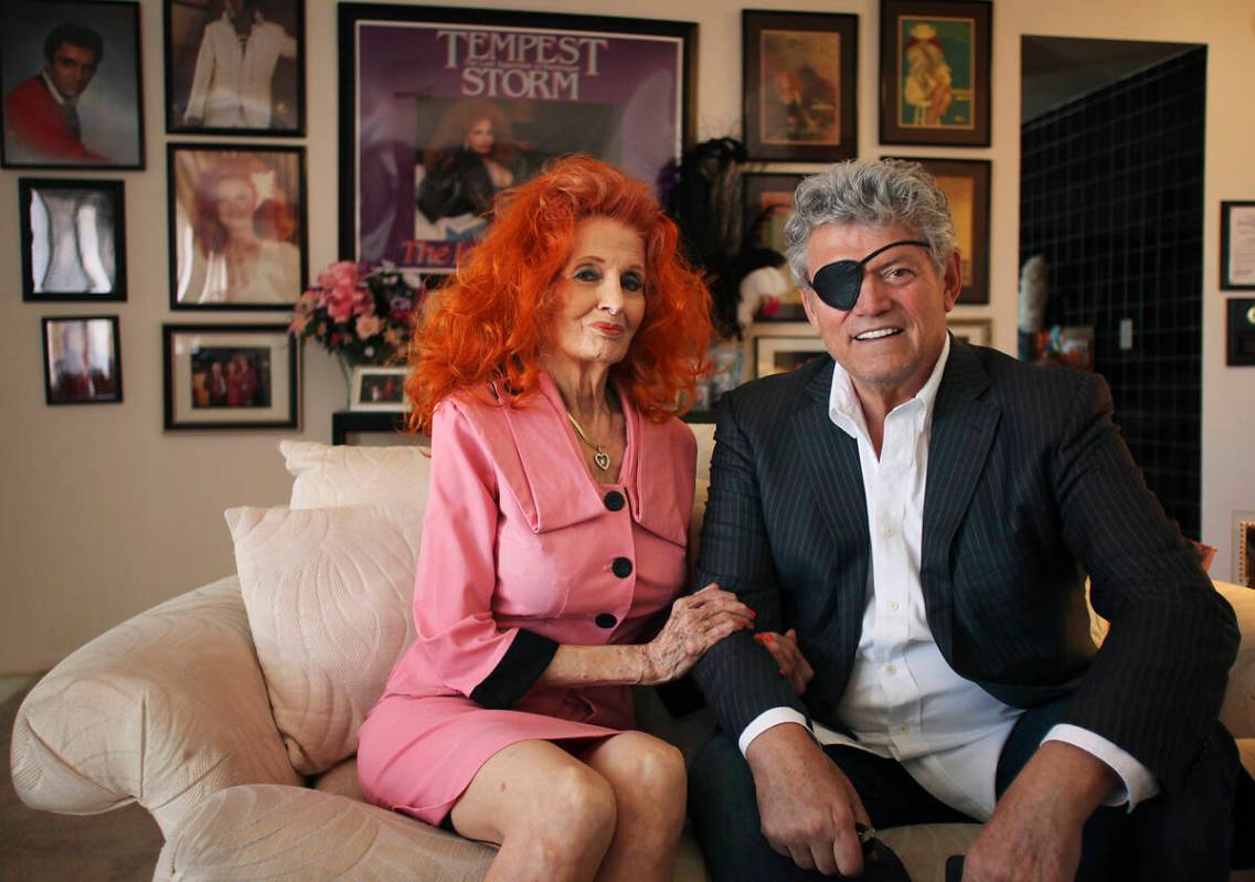 Burlesque legend Tempest Storm poses for a portrait with Norm Clarke at her home in Las Vegas o ...