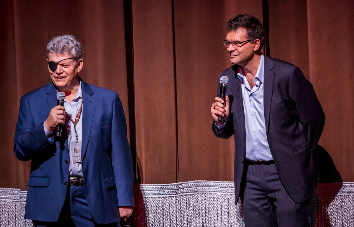 Norm Clarke and John Katsilometes are shown at the Nevada Sesquicentennial All-Star Concert at ...