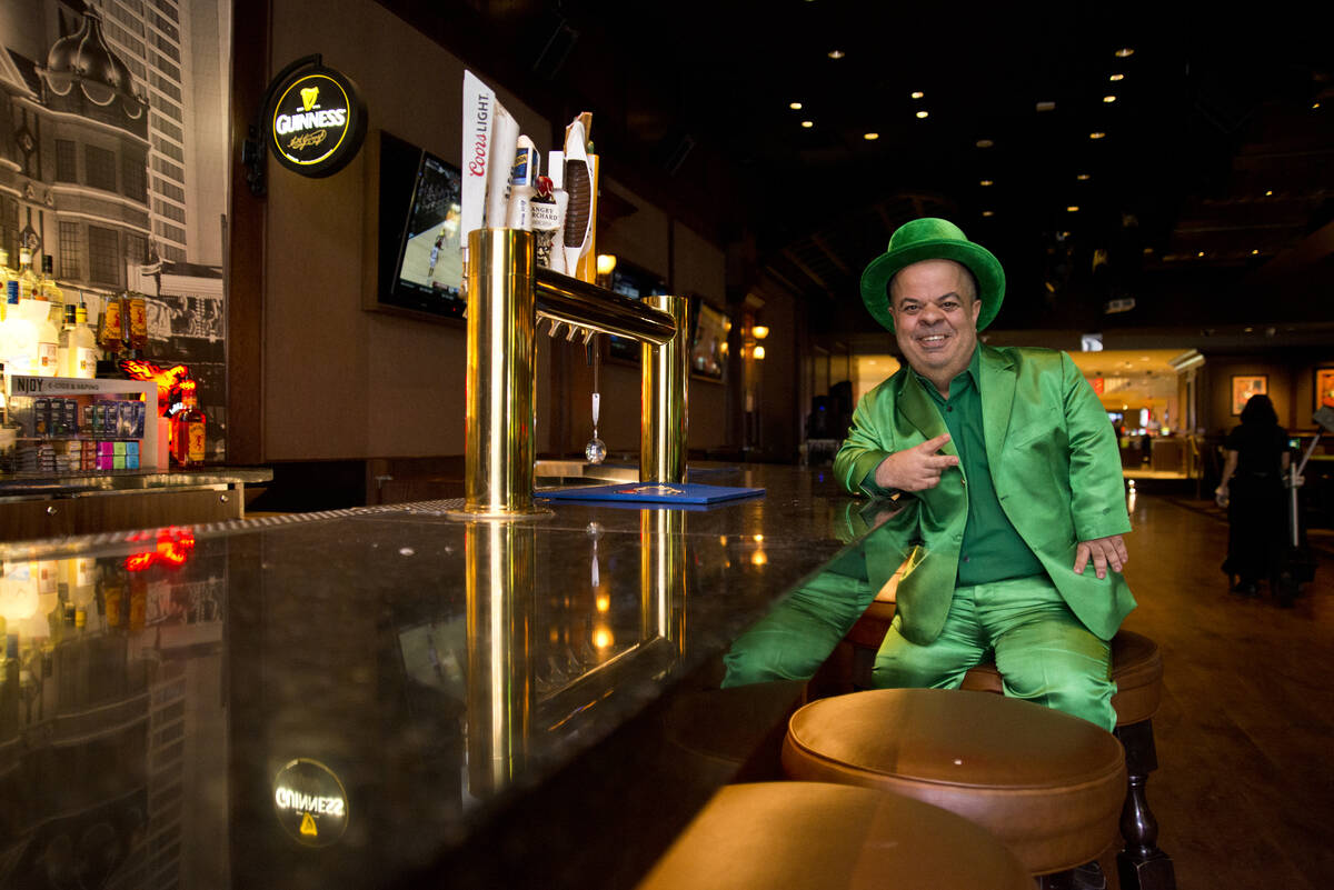 Brian Thomas, O’Sheas Casino manager and resident leprechaun, poses for a photograph insi ...