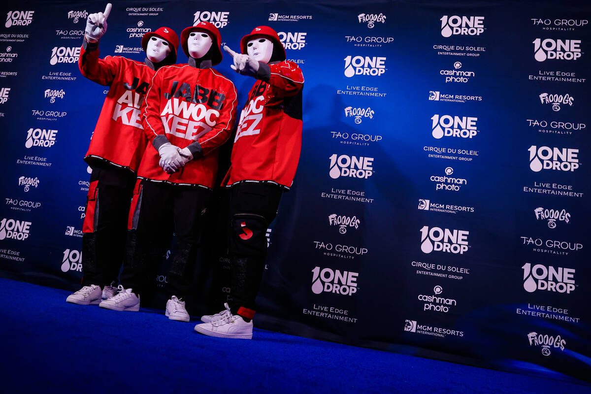 The Jabawockeez pose on the blue carpet at the One Night for One Drop event hosted by the One D ...