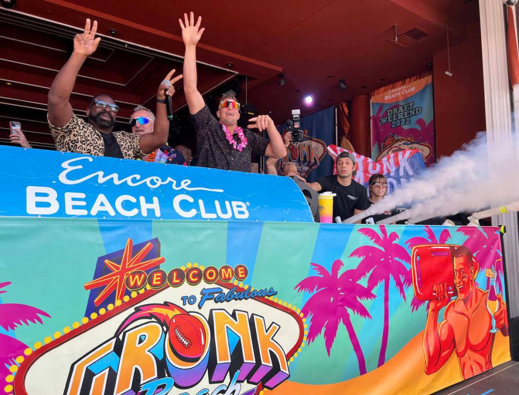 Rob Gronkowski fires up the crown during Gronk Beach party at Encore Beach Club on the Strip in ...