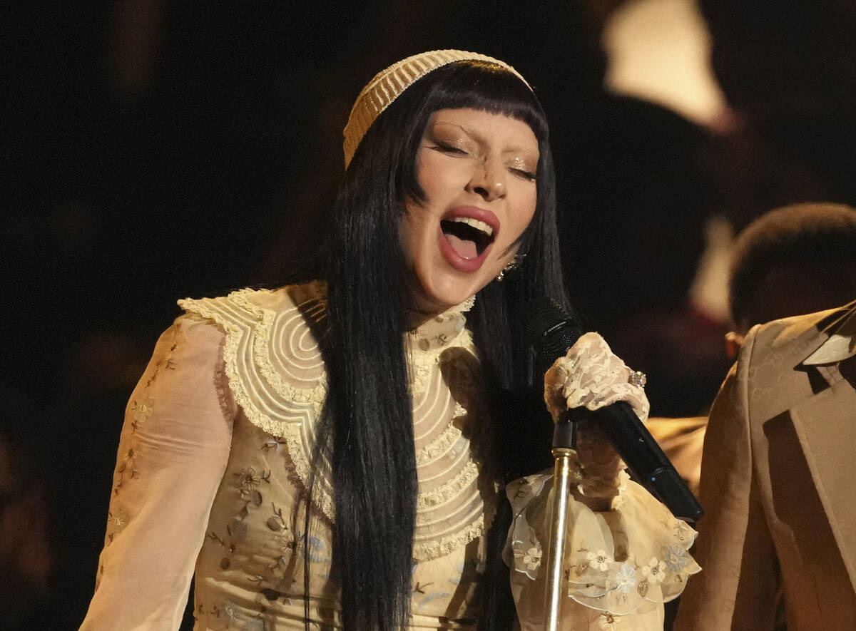 Lady Gaga performs during the 67th annual Grammy Awards in Los Angeles on Feb. 2, 2025. (AP Pho ...