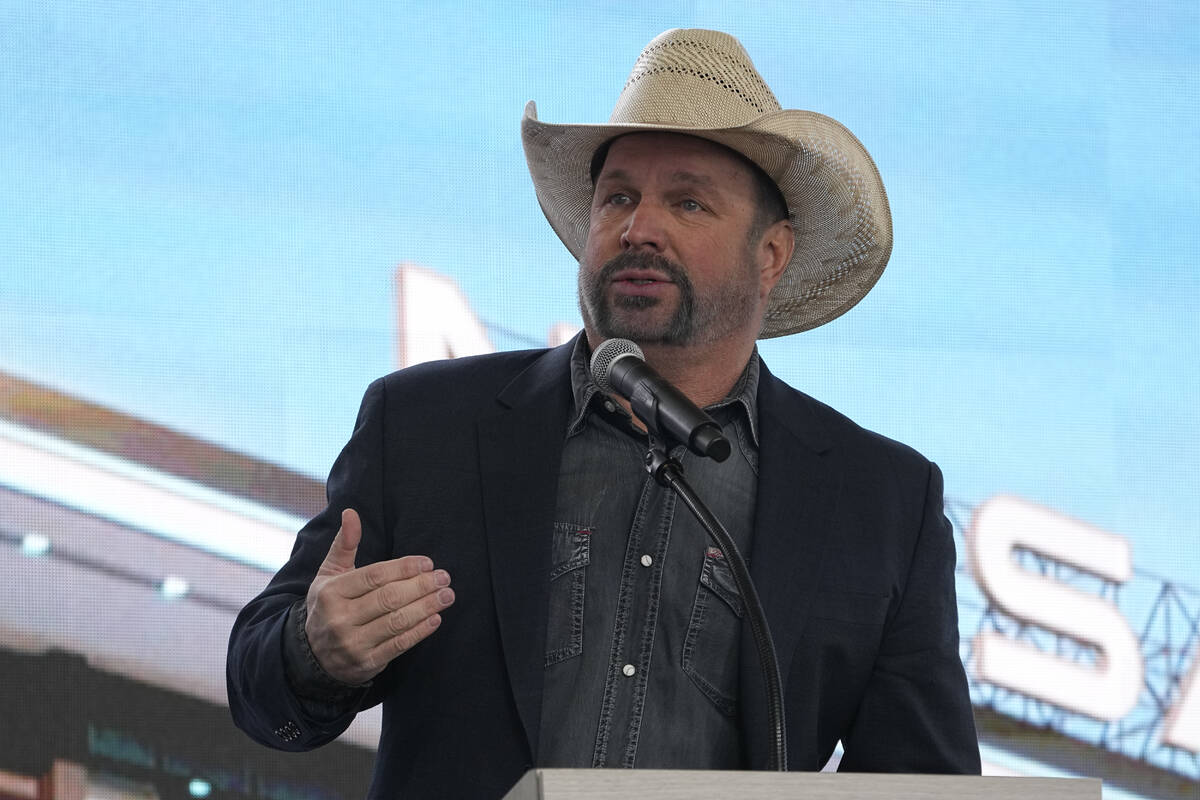 FILE – Garth Brooks speaks during a groundbreaking ceremony for the Tennessee Titans new ...