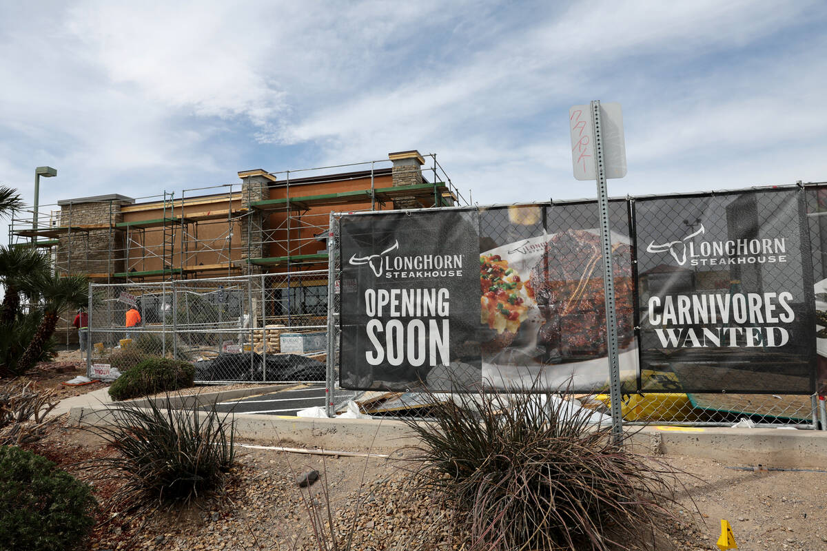 Work continues on a LongHorn Steakhouse at 699 N. Stephanie St. in Henderson Monday, March 31, ...