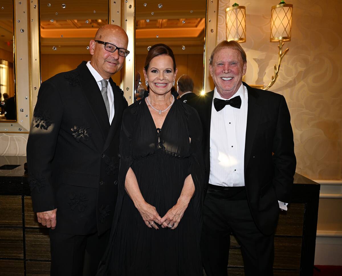John Mangan, Beth Barbre and Mark Davis attend the Nevada Ballet Theatre’s Black & W ...