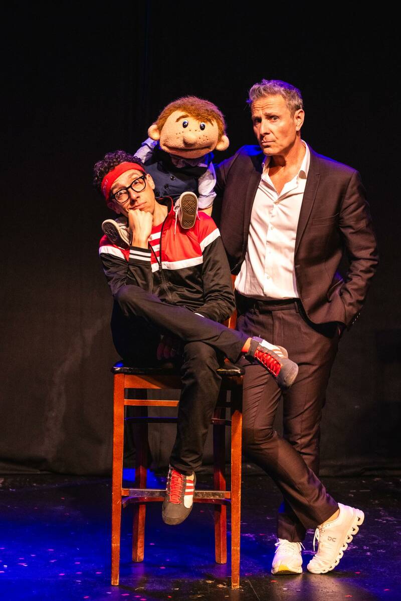 Ventriloquist Paul Zerdin, comic performer Jonathan Burns, and Sam the puppet are shown in a pr ...