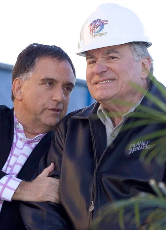 David Siegel, right, talks with Robert Earl during the Westgate groundbreaking ceremony on Jan. ...