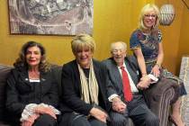 From left, Las Vegas Mayor Shelley Berkley is shown with former Mayors Carolyn and Oscar Goodma ...