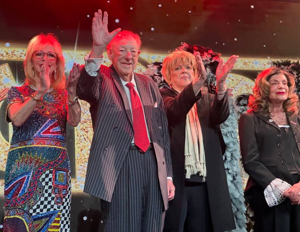 From left, former Las Vegas Mayors Jan Jones Blackhurst, Oscar and Carolyn Goodman, and current ...