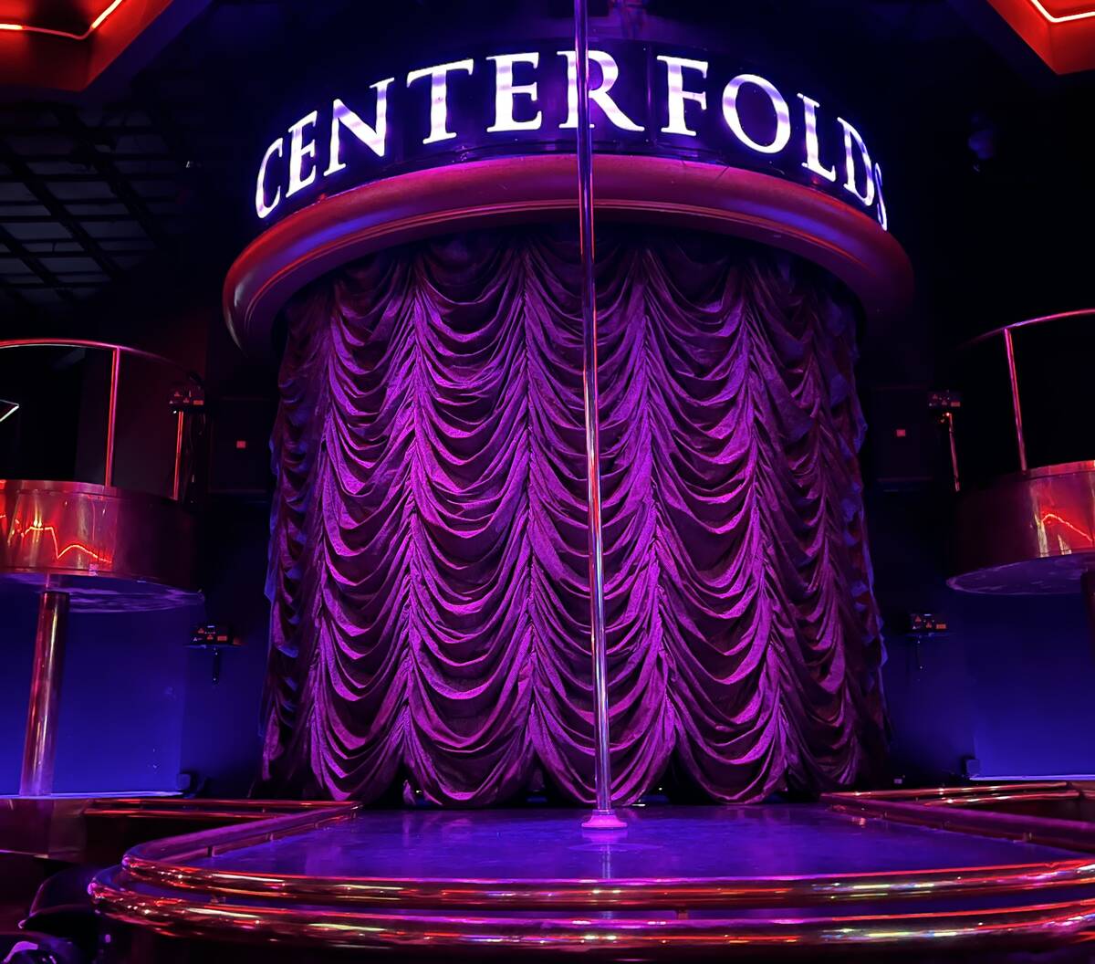 The stage at Centerfolds Las Vegas is shown on June 12, 2022. (John Katsilometes/Las Vegas Revi ...