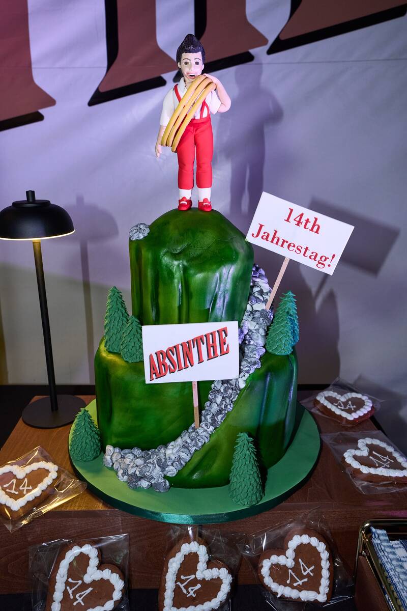 The “Absinthe” 14th-anniversary cake is shown on April 8, 2025. (Spiegelworld)