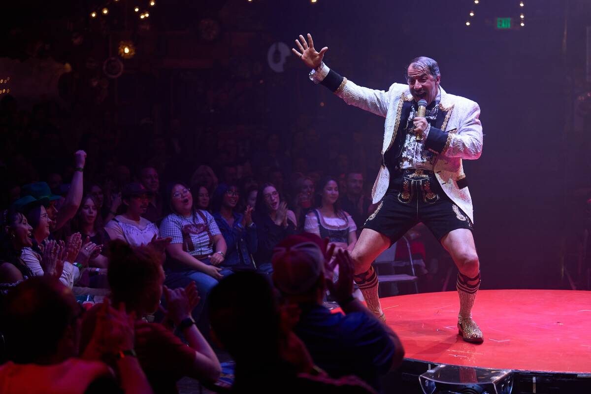 Michael Rahhal performs as the Gazillionaire during Absinthe’s 14th Anniversary performan ...
