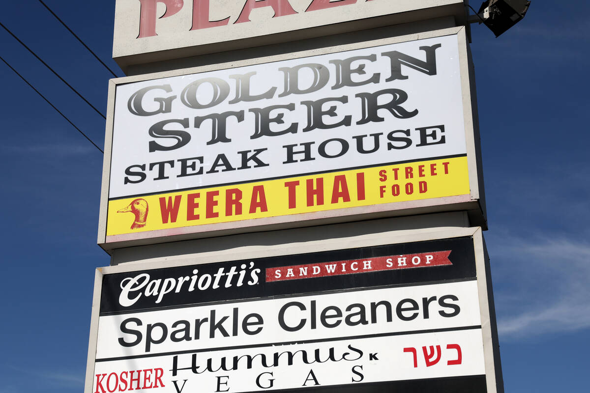 A sign listing Weera Thai Street Food at 328 W. Sahara Ave. near Las Vegas Boulevard is shown F ...