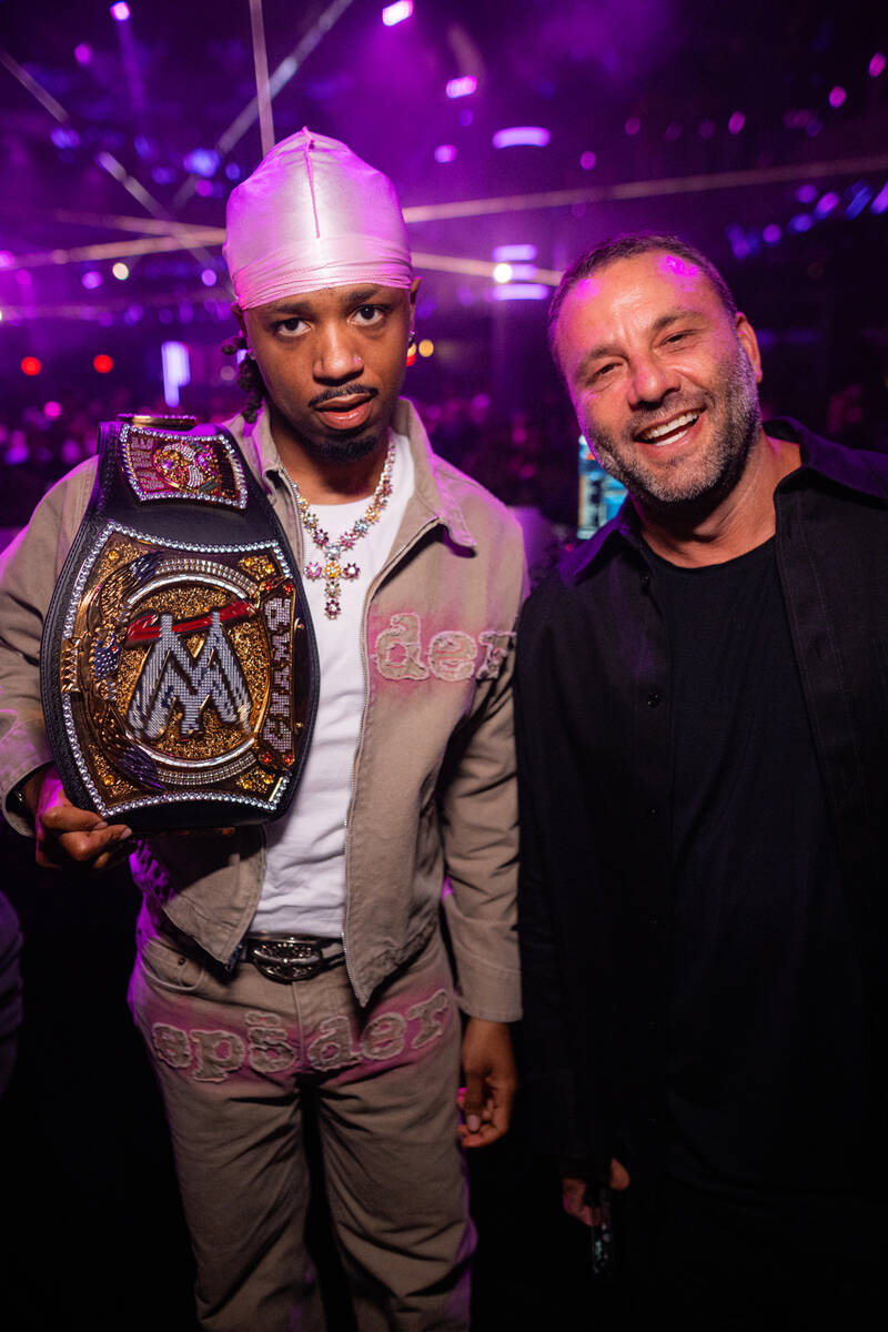 Metro Boomin is shown with Groot Hospitality founder David Grutman during “WrestleMania A ...