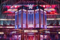 The stage for Wrestemania 41 at Allegiant Stadium. (John Katsilometes/Las Vegas Review-Journal) ...