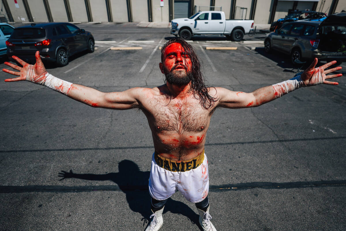 Daniel O’Doherty soaks in his win after competing in a death match at Dive Bar Saturday, ...