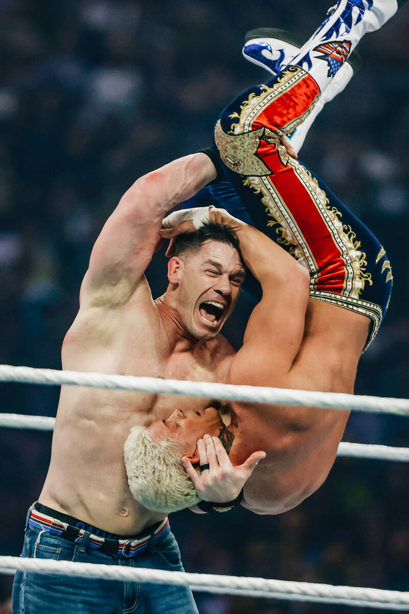 Cody Rhodes and John Cena wrestle during WWE WrestleMania 41 at Allegiant Stadium Sunday, April ...
