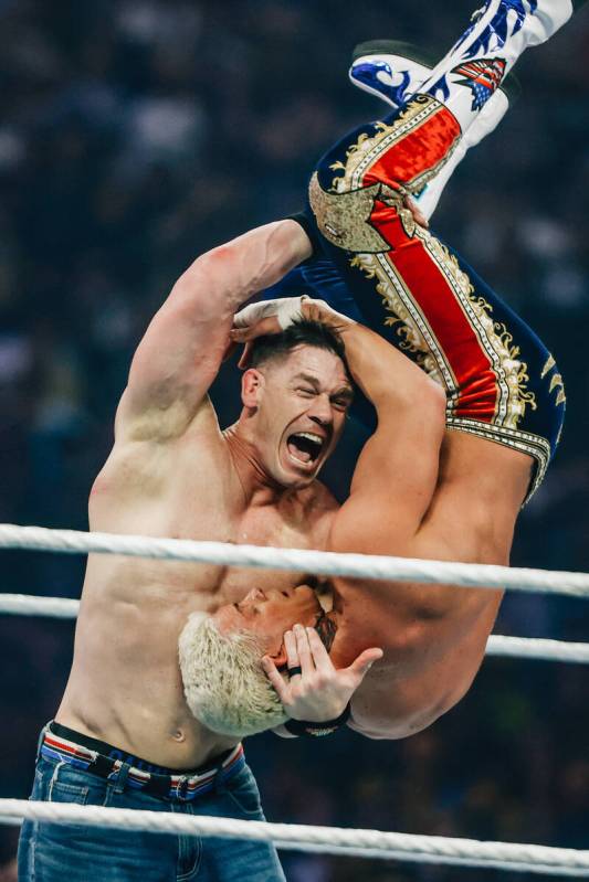 Cody Rhodes and John Cena wrestle during WWE WrestleMania 41 at Allegiant Stadium Sunday, April ...