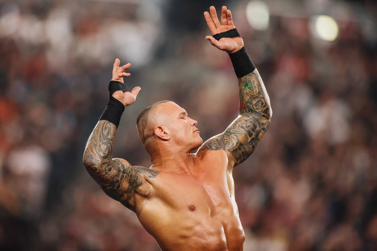 Randy Orton is introduced during WWE WrestleMania 41 at Allegiant Stadium Sunday, April 20, 202 ...