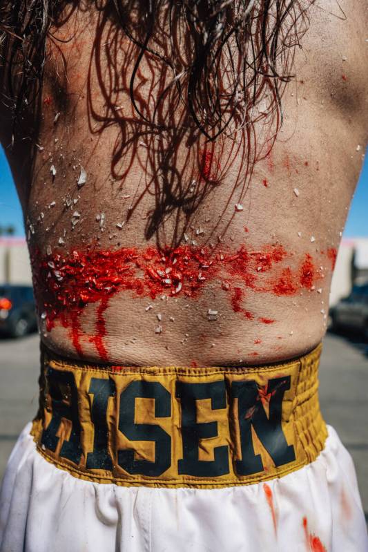 Daniel O’Doherty’s back is seen after a death match at the Dive Bar Saturday, Apr ...
