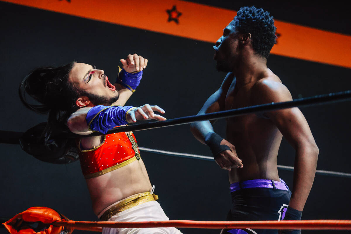 Jazze Parry reacts to a hit from an opponent during a match at FSW Arena Thursday, April 17, 20 ...