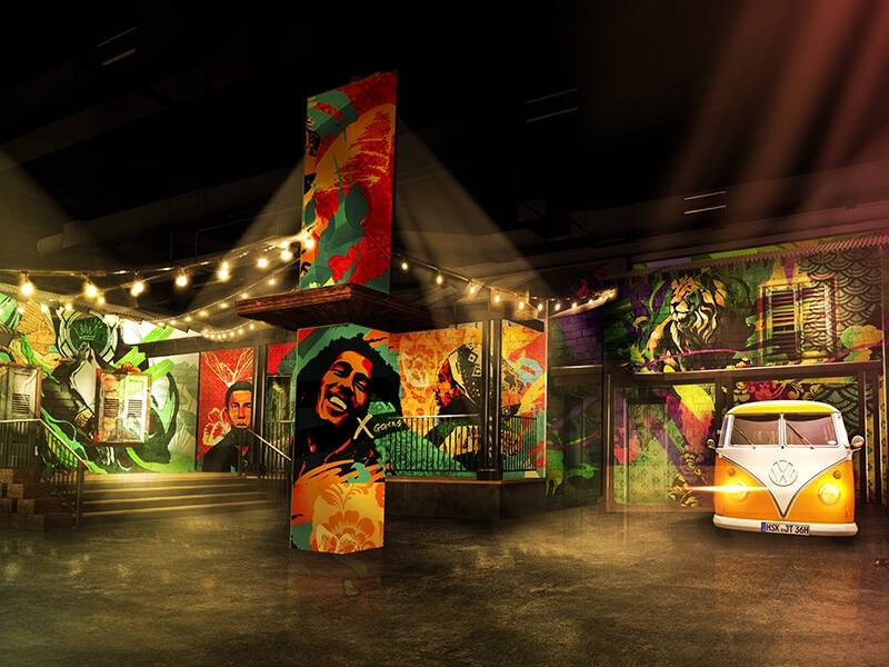 A rendering of Bob Marley Hope Road, the walk-around attraction opening or previews June 25 at ...