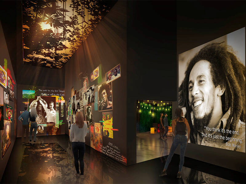 A rendering of Bob Marley Hope Road, the walk-around attraction opening or previews June 25 at ...