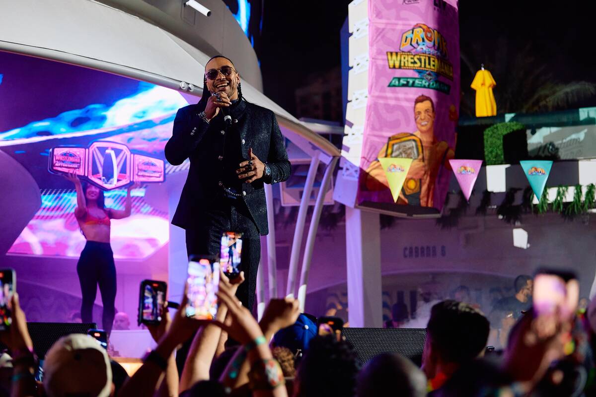WWE star Damian Priest is shown at Gronk Beach during “WrestleMania After Dark” at ...