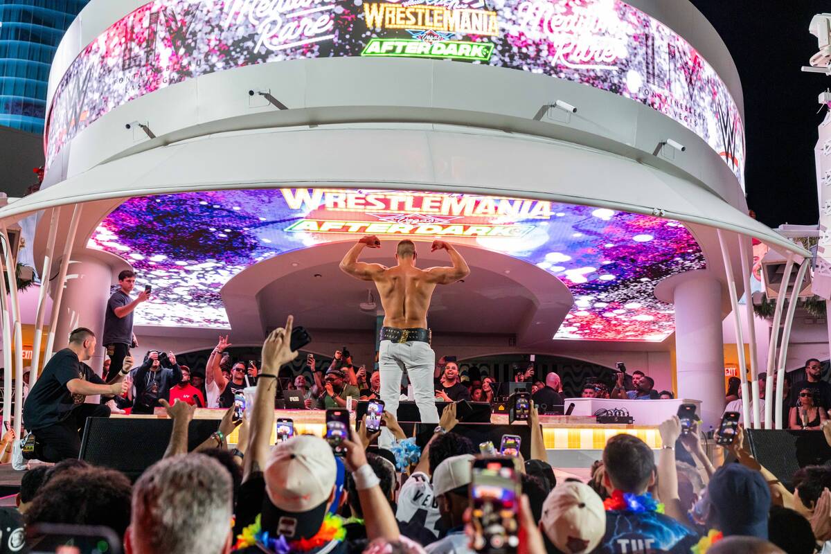 Rob Gronkowski is shown at Gronk Beach during “WrestleMania After Dark” at LIV Beac ...