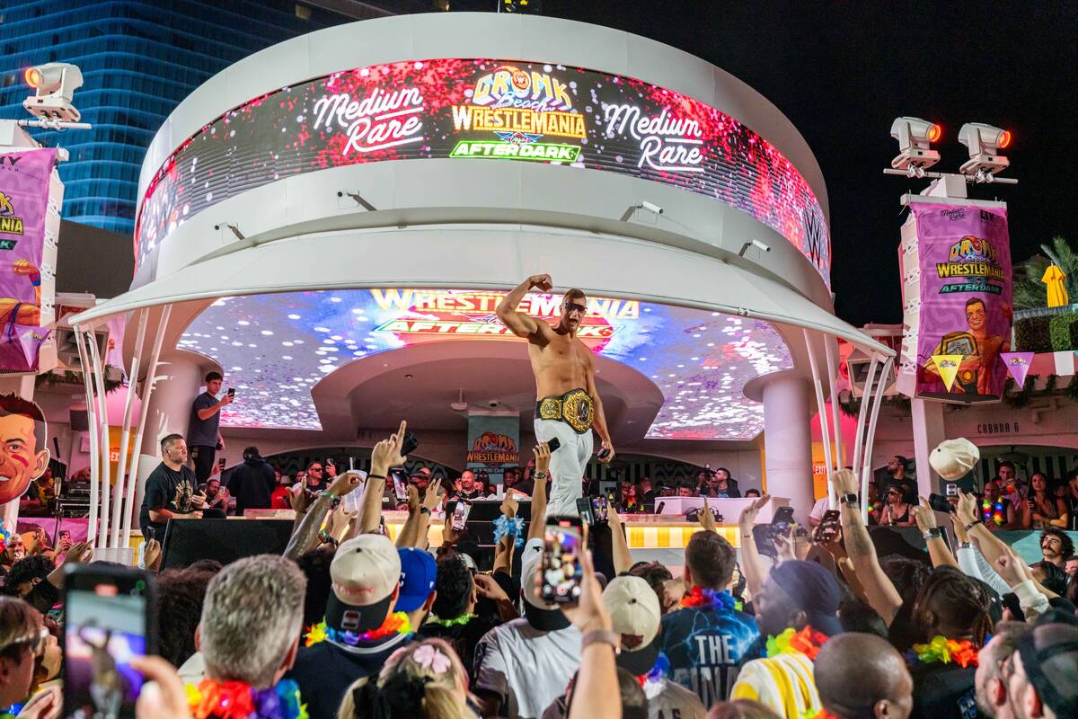 Rob Gronkowski is shown at Gronk Beach during “WrestleMania After Dark” at LIV Beac ...