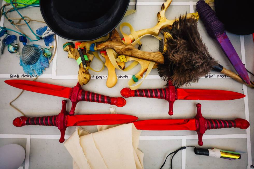Props for “Peter Pan” sit on a table Friday, April 11, 2025, in Las Vegas. (Madel ...