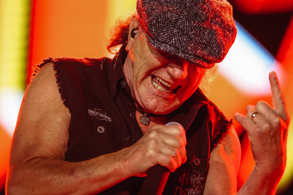 Brian Johnson of AC/DC performs during their “Power Up” tour stop at Allegiant St ...