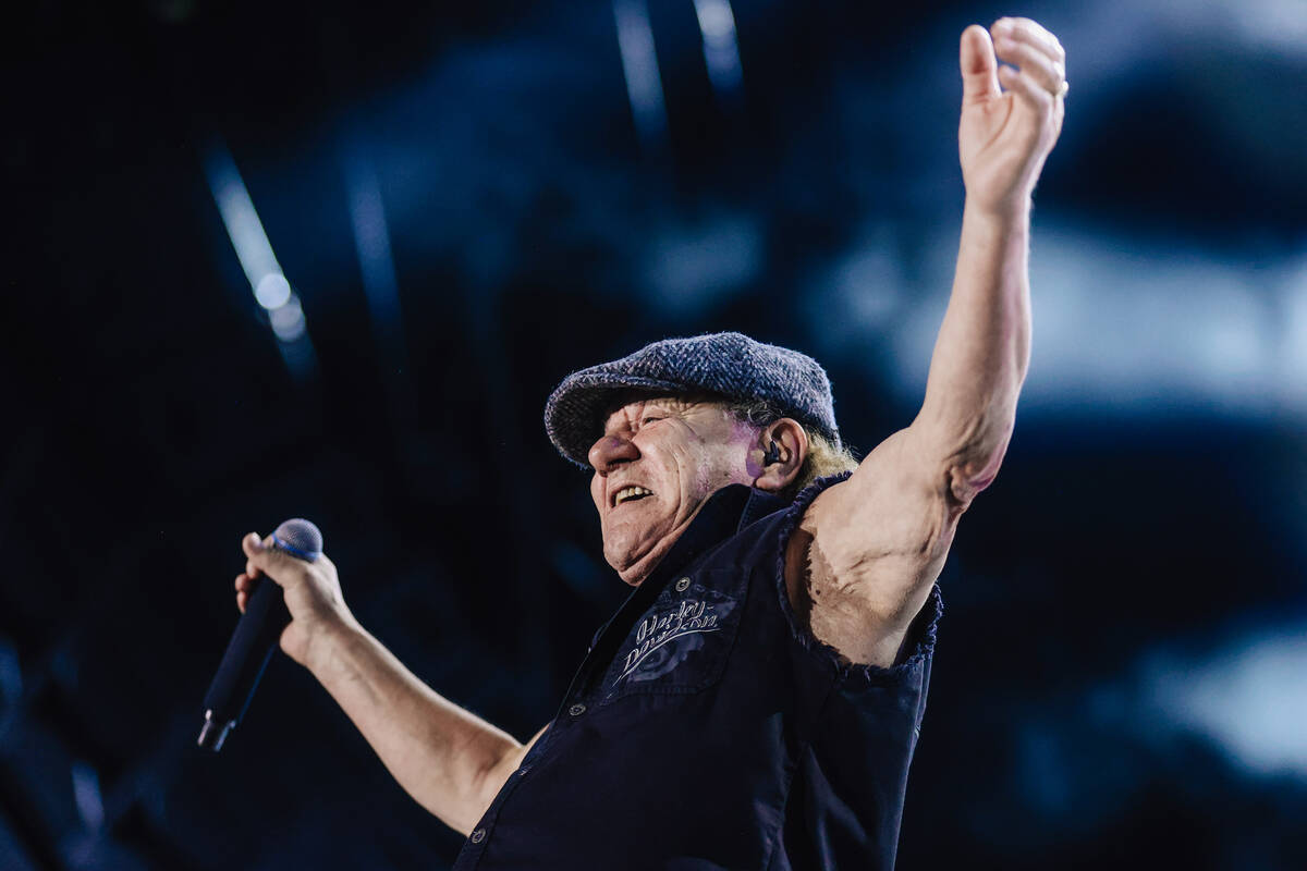 Brian Johnson of AC/DC performs during their “Power Up” tour stop at Allegiant St ...